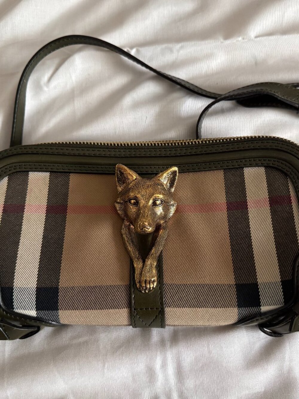 Burberry Prorsum House Check Fox Head Olive Crossbody Bag